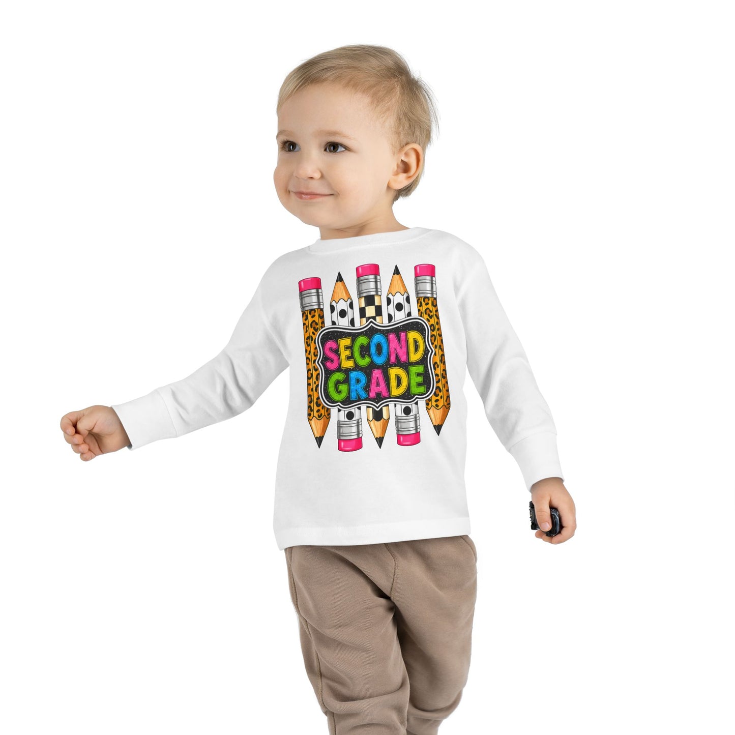 Second Grade Toddler Long Sleeve Tee – Colorful Pencil Back to School Shirt