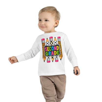 Second Grade Toddler Long Sleeve Tee – Colorful Pencil Back to School Shirt