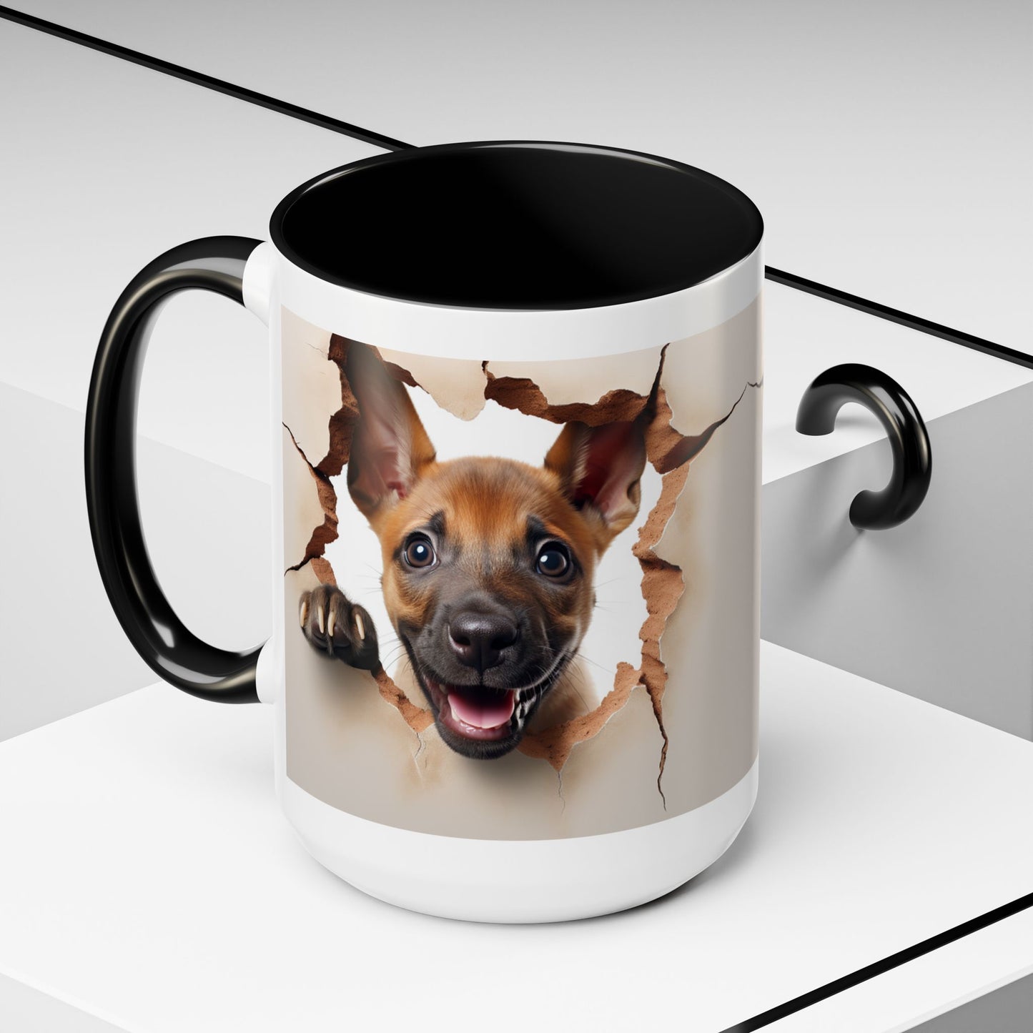 Dog Peeking Through Paper Accent Coffee Mug (11/15oz)