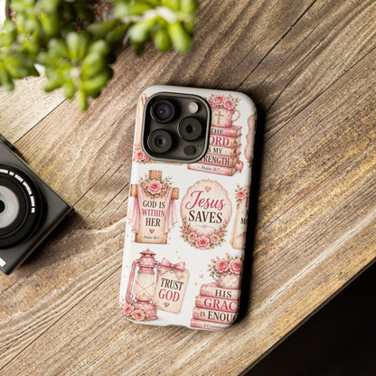Faith Phone Case — 'Jesus Saves' Floral Christian Scripture iPhone Case