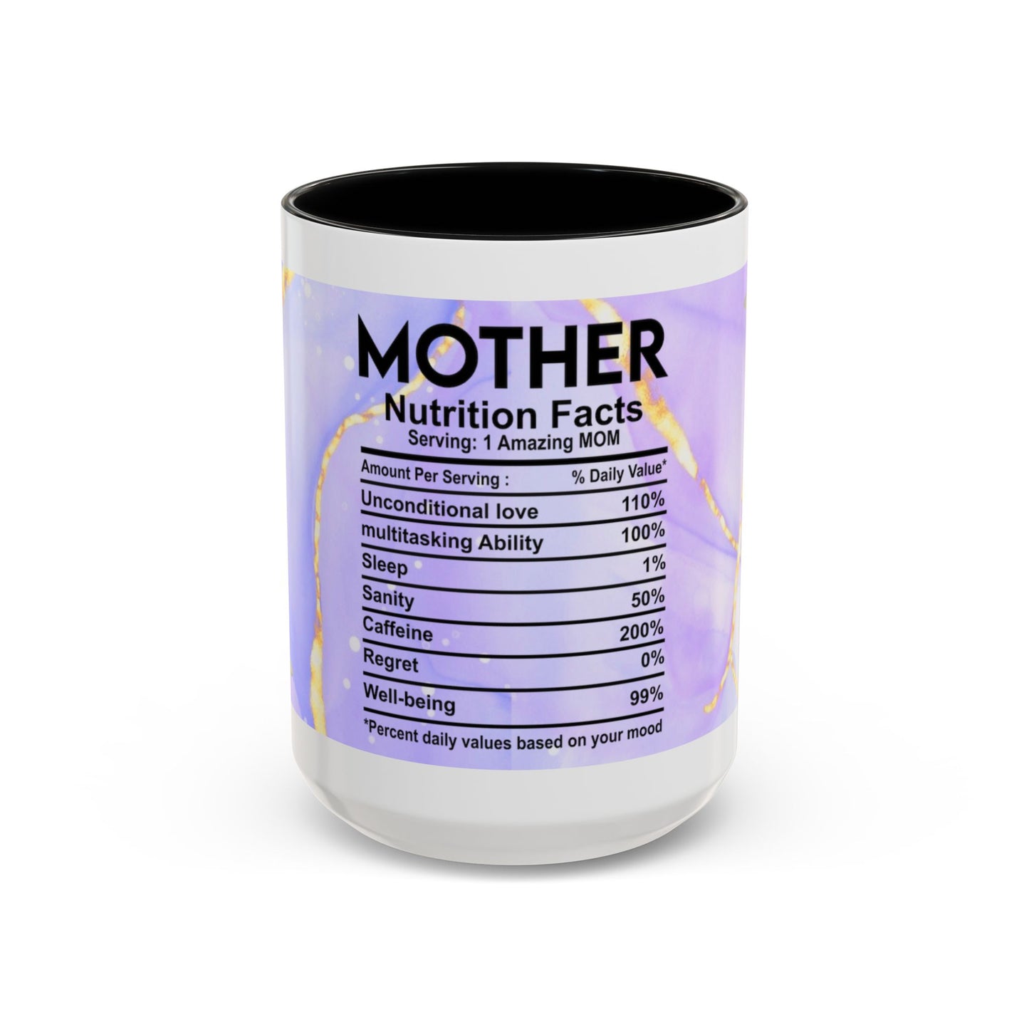 Mother Nutrition Facts Coffee Mug — Floral “Amazing Mom” 11/15oz Accent Mug