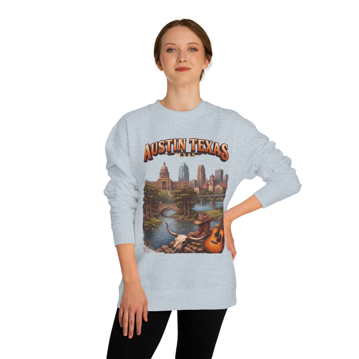 Austin Texas Sweatshirt — Vintage Cityscape & Guitar Crewneck