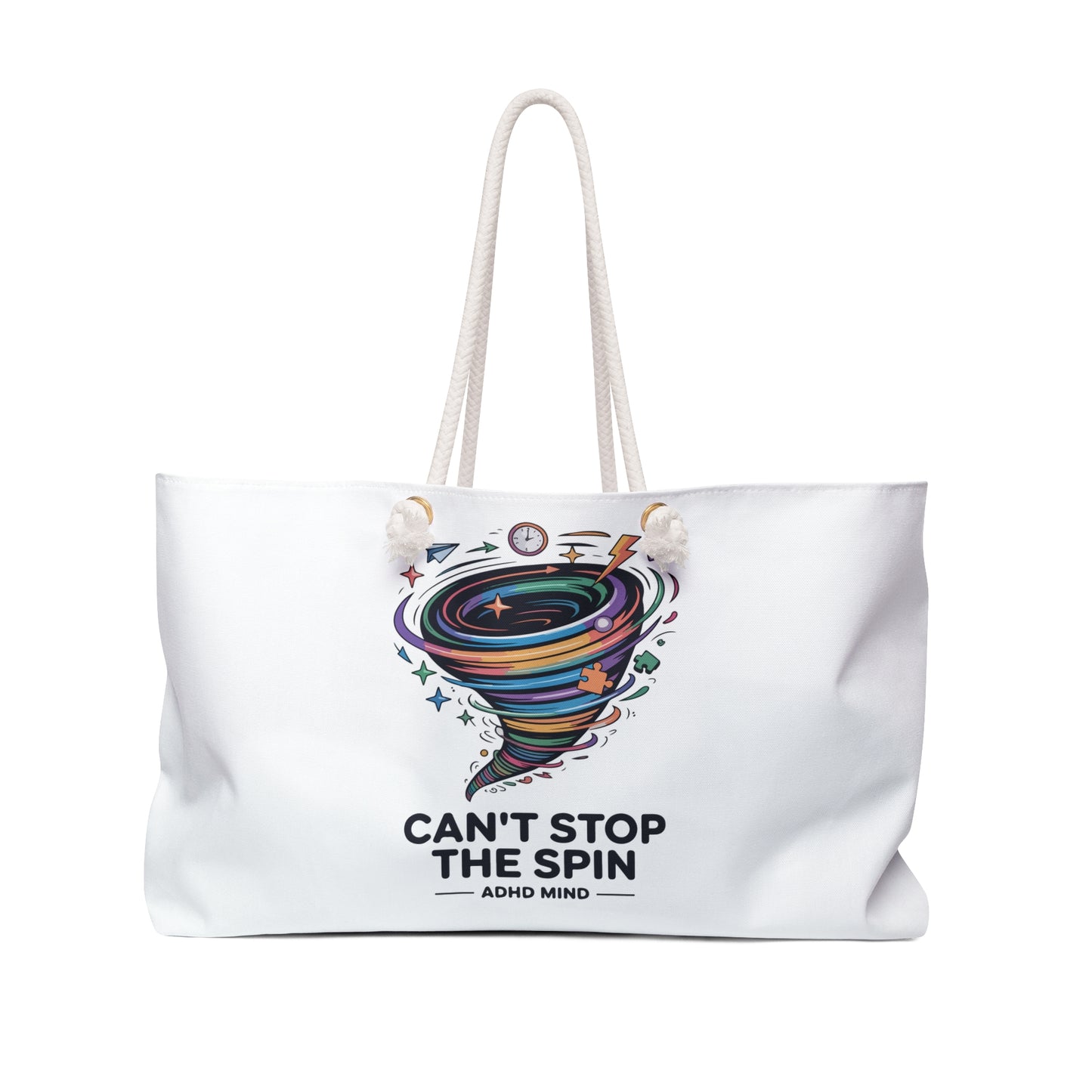 Weekender Bag — "Can't Stop the Spin" ADHD Mind Colorful Tornado Travel Tote