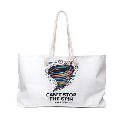 Weekender Bag — "Can't Stop the Spin" ADHD Mind Colorful Tornado Travel Tote