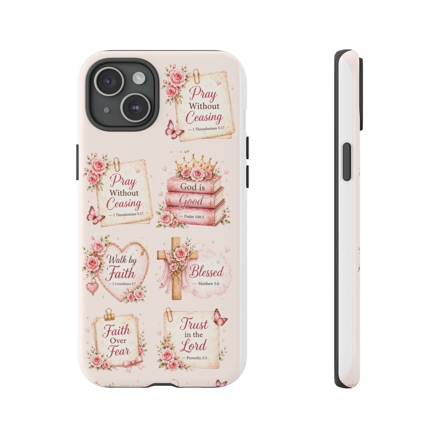 Christian Floral Phone Case — "Pray Without Ceasing" Faith Cross Design