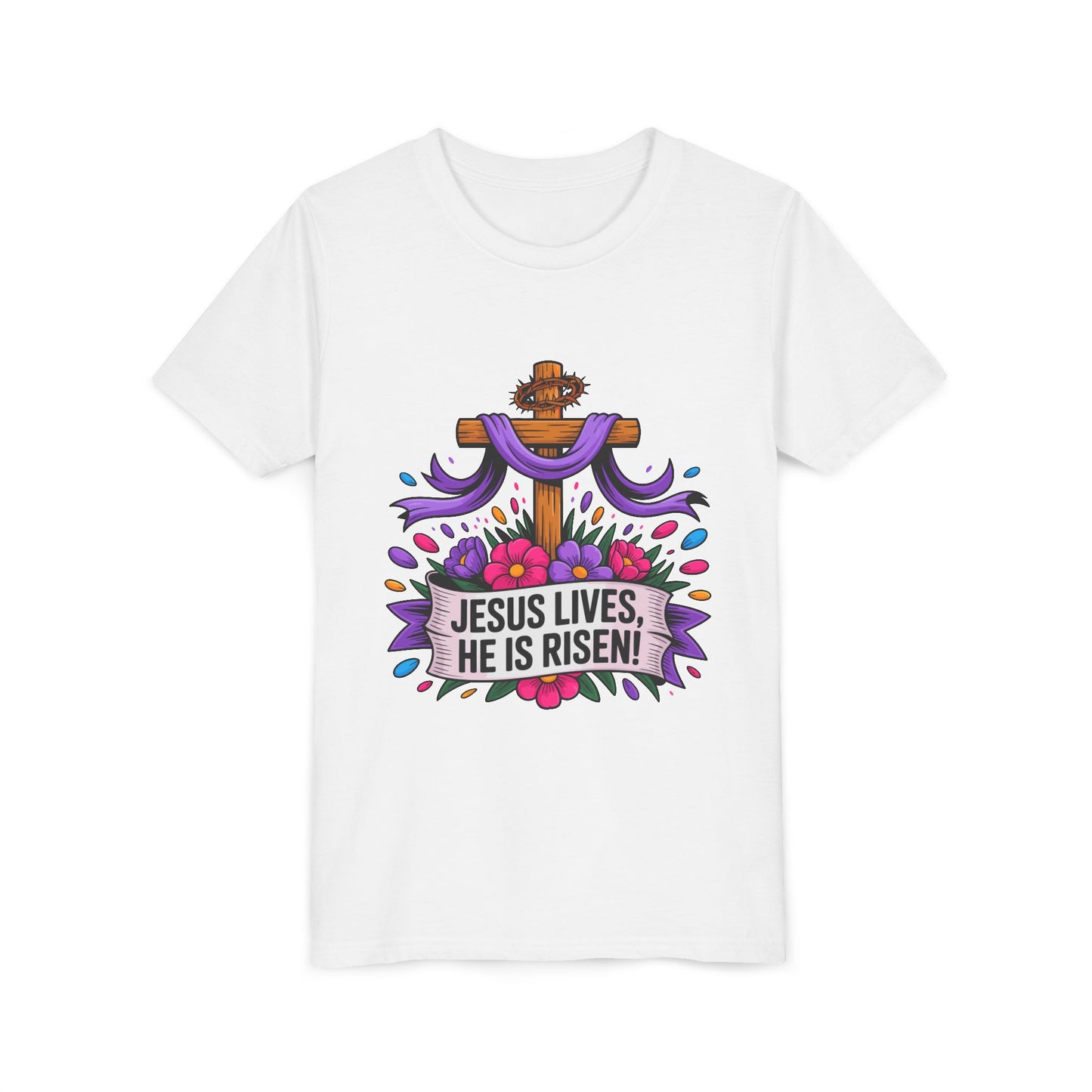 Youth Tee — "Jesus Lives, He Is Risen!" Easter Christian Tee