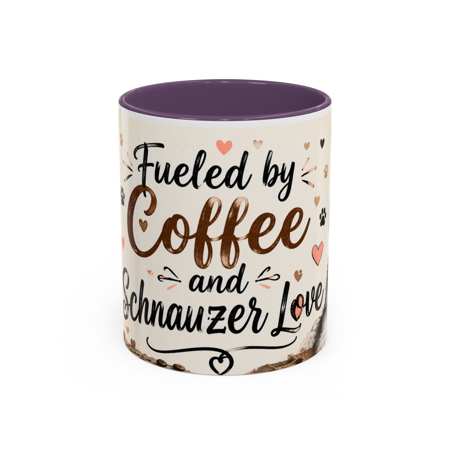 Fueled by Coffee and Schnauzer Love Accent Mug — Dog Lover Coffee Cup (11/15 oz)