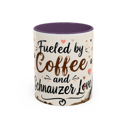 Fueled by Coffee and Schnauzer Love Accent Mug — Dog Lover Coffee Cup (11/15 oz)