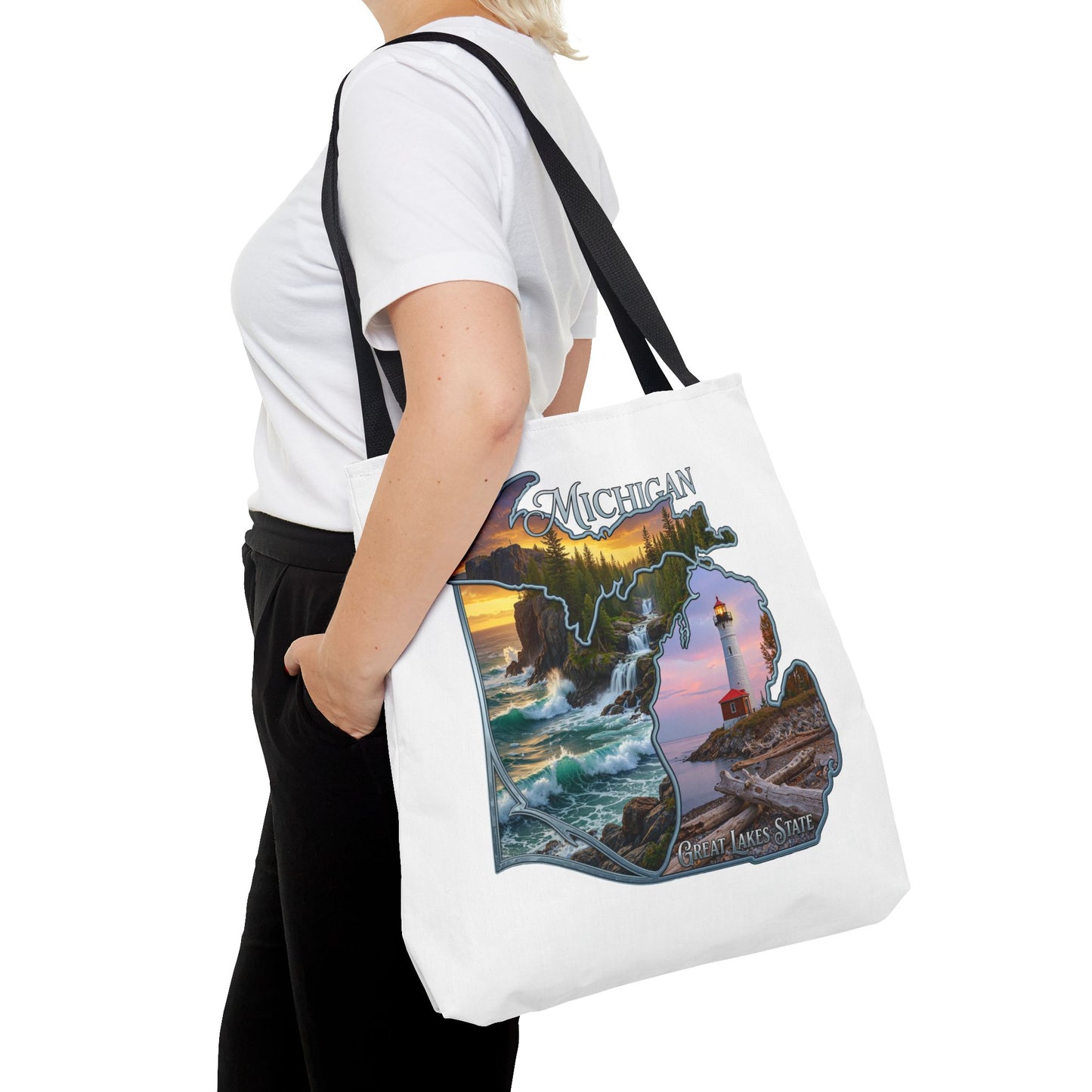 Michigan Lighthouse Tote Bag — Great Lakes Scenic State Travel Tote