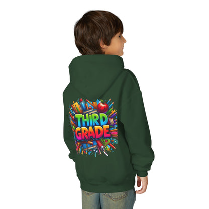 Third Grade Kids Hoodie — Colorful School Supplies Back-to-School Sweatshirt
