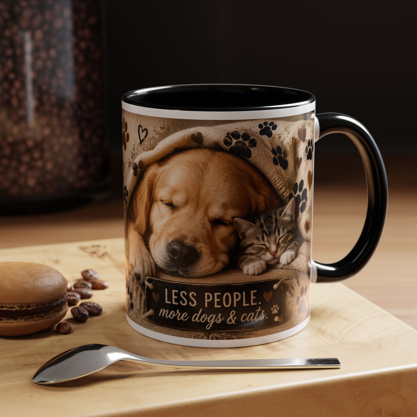 Dog & Cat Coffee Mug - "Less People, More Dogs & Cats" Accent Ceramic Mug