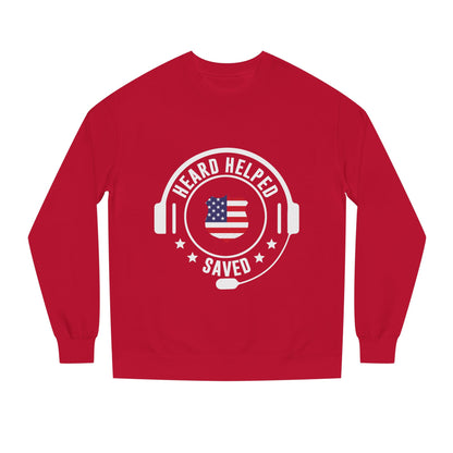Headset Support Crewneck – "Heard Helped Saved" American Flag Design