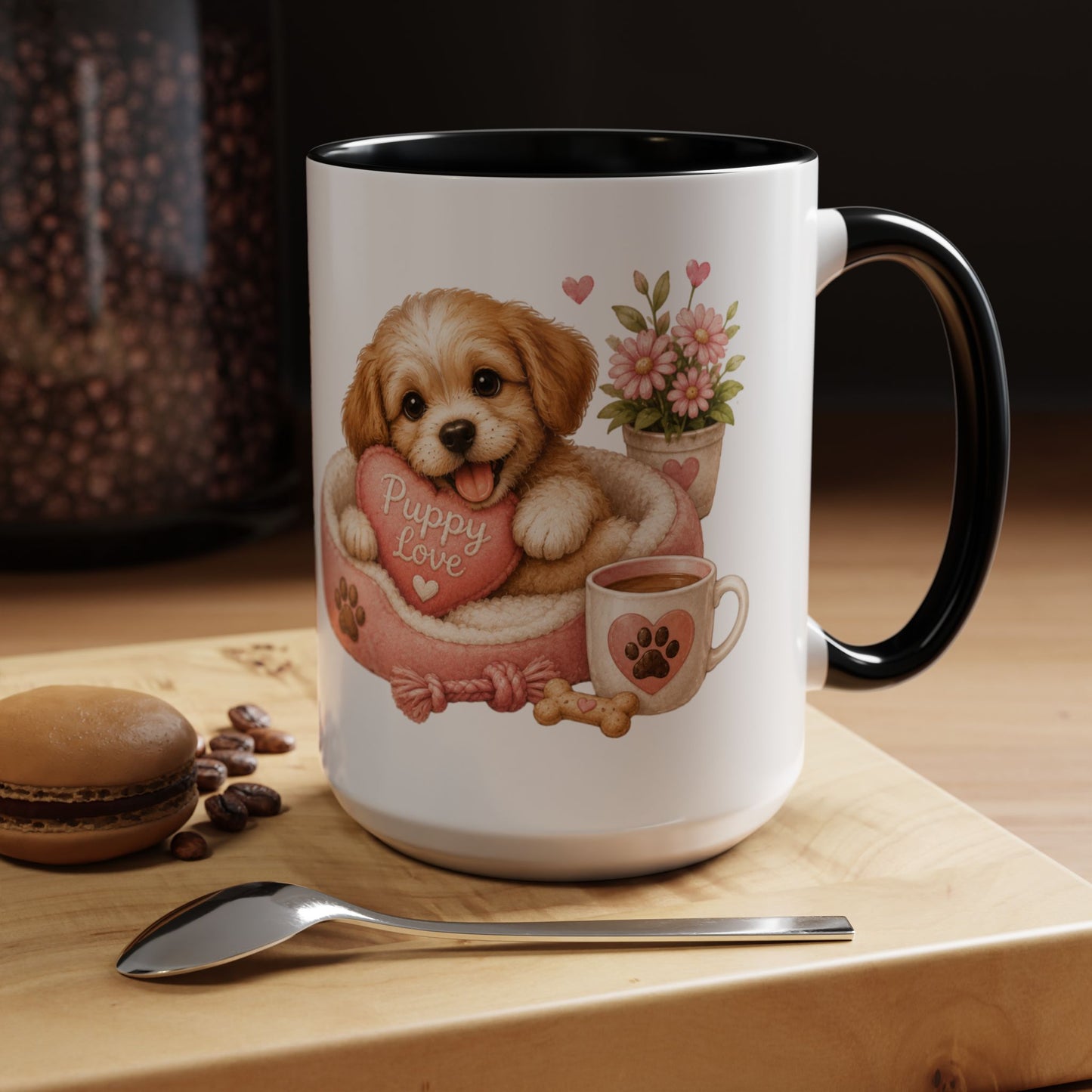 Puppy Love Coffee Mug — Cute Dog Heart Accent Mug (11/15oz)