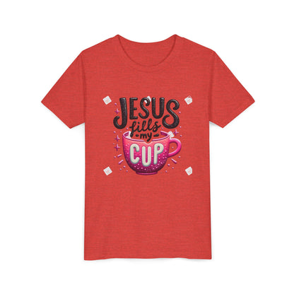 Jesus Fills My Cup Youth Tee — Christian Faith Kids Shirt