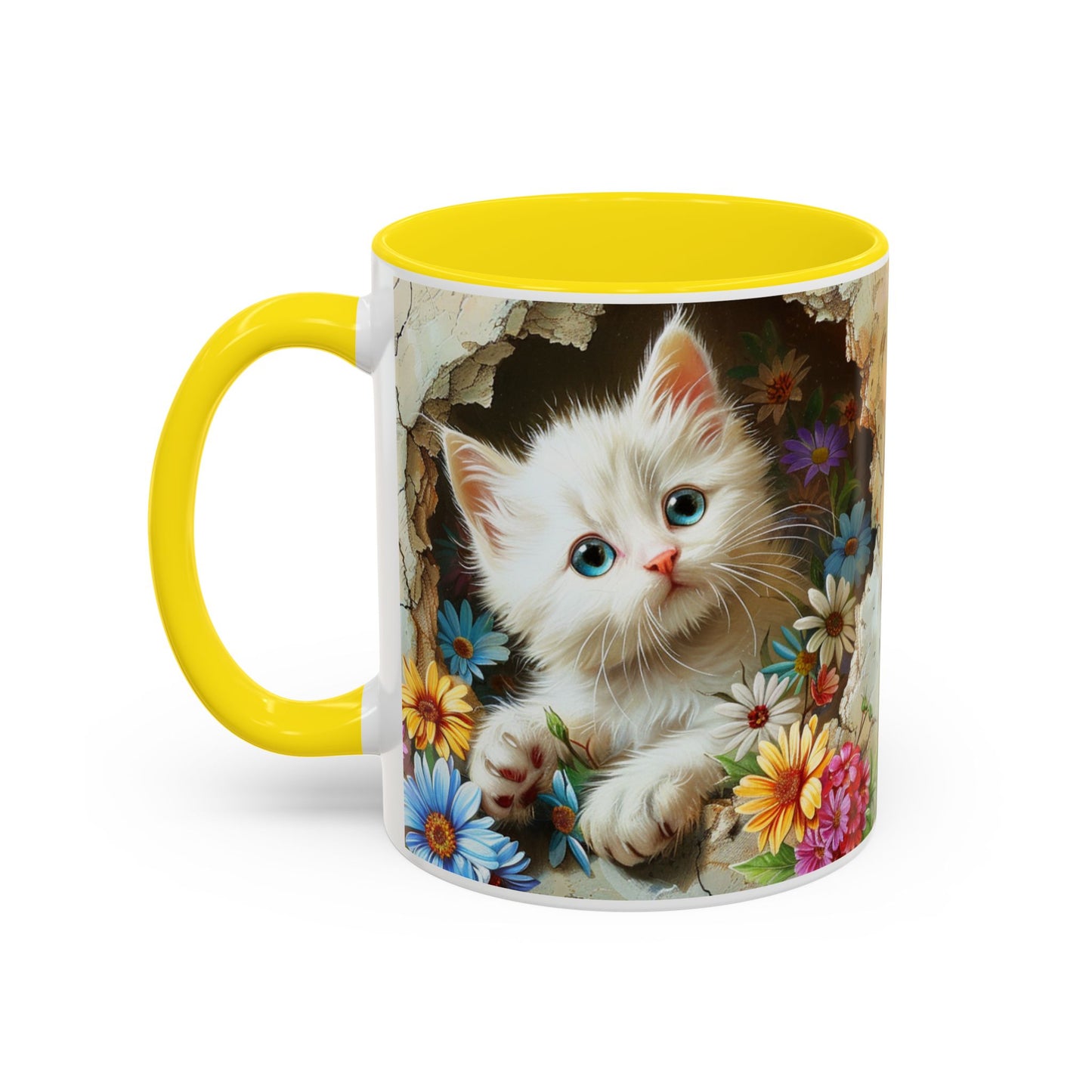 Cute Kitten Floral Accent Coffee Mug (11/15oz)