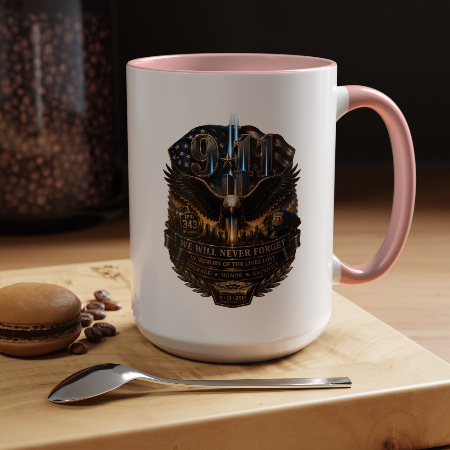 9/11 Tribute Coffee Mug — Never Forget Memorial Eagle Design (11/15oz)