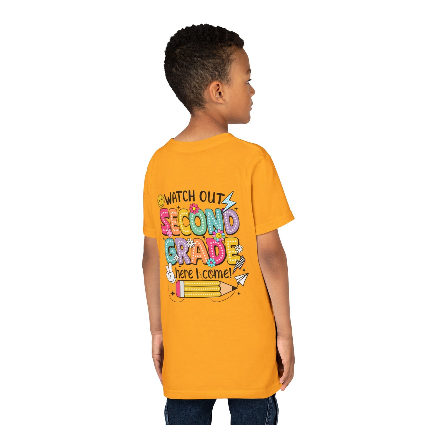 Second Grade Kids T‑Shirt – "Watch Out Second Grade Here I Come" Back‑to‑School Tee