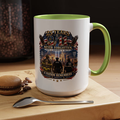 11oz/15oz Coffee Mug — 25 Years of 9/11 Never Forgotten Memorial Design
