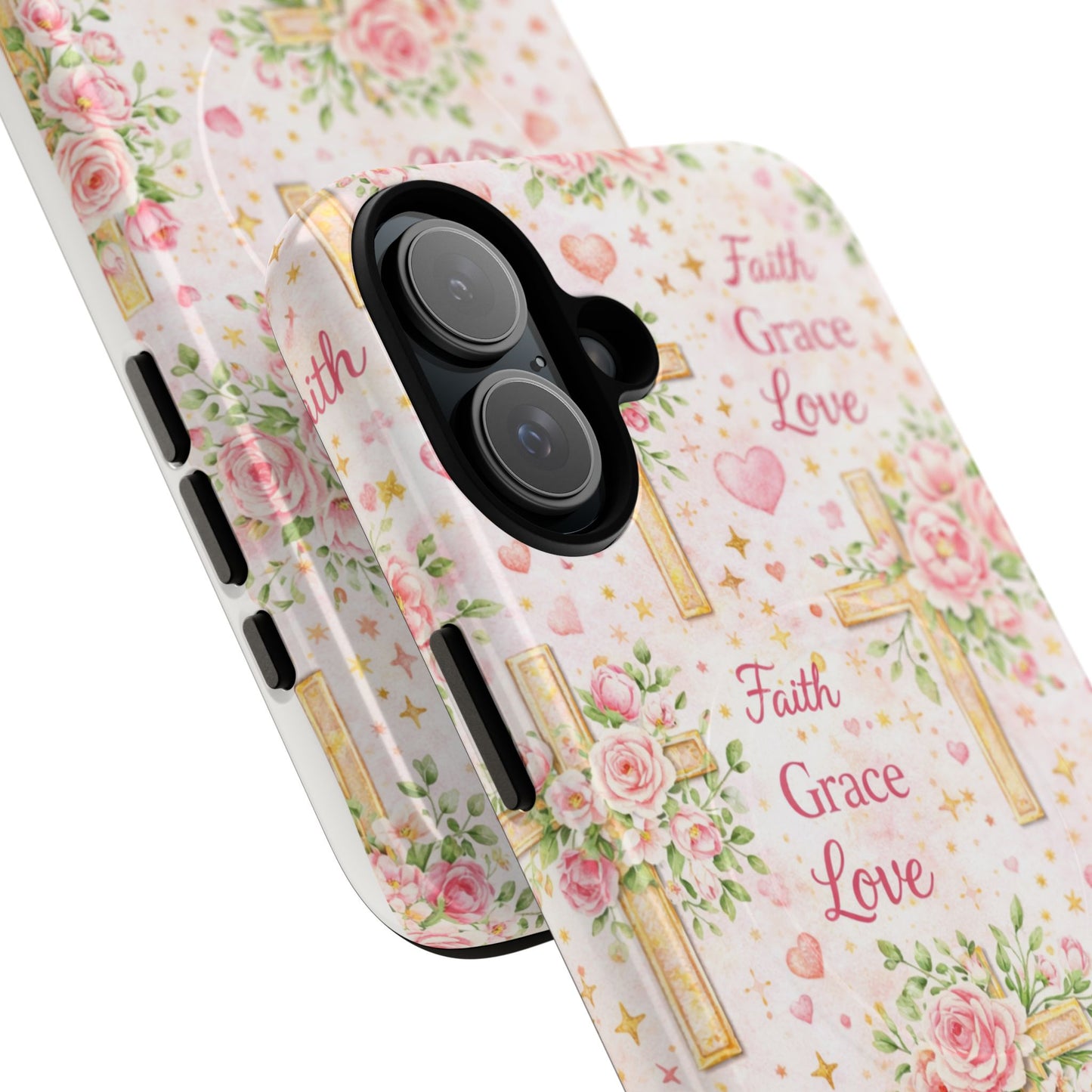 Faith Grace Love Tough Magnetic Phone Case — Floral Cross Protective Cover