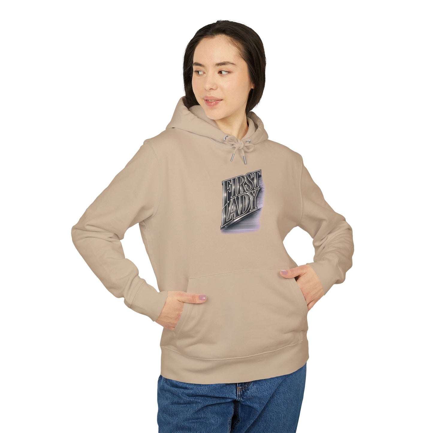 First Lady Graphic Hoodie — Retro Metallic Lettering Pullover