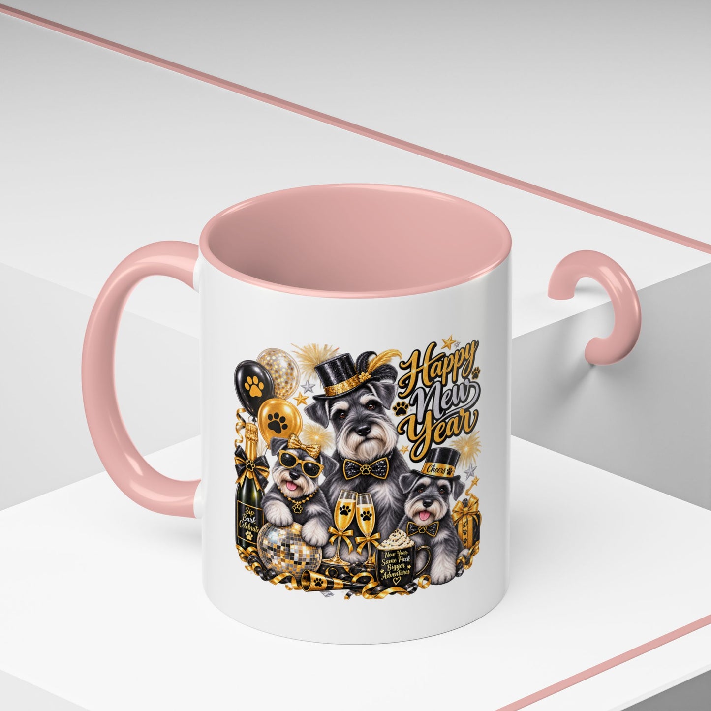 Happy New Year Schnauzer Coffee Mug — Festive Dog New Year Accent Mug (11/15oz)