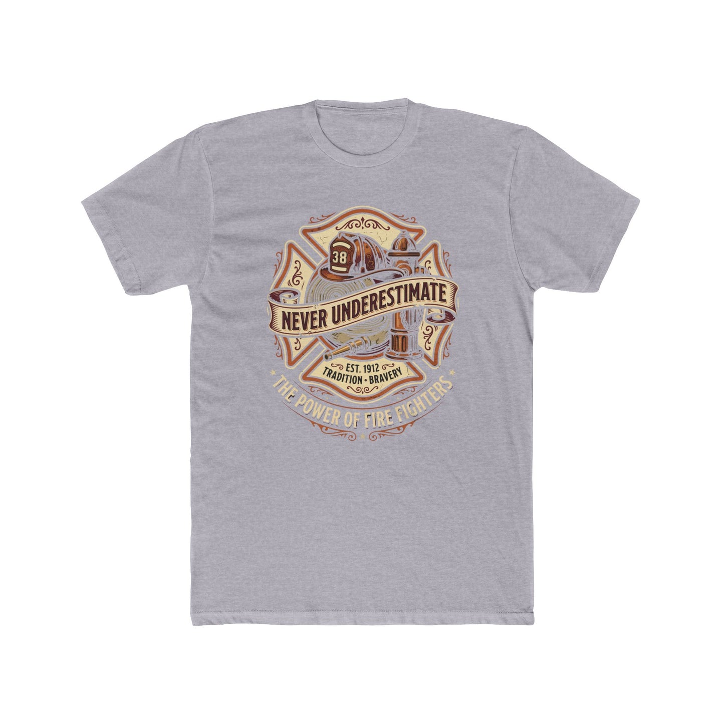 Firefighter Tee - "Never Underestimate" Vintage Firefighter Helmet Design
