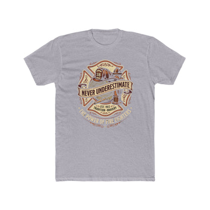 Firefighter Tee - "Never Underestimate" Vintage Firefighter Helmet Design