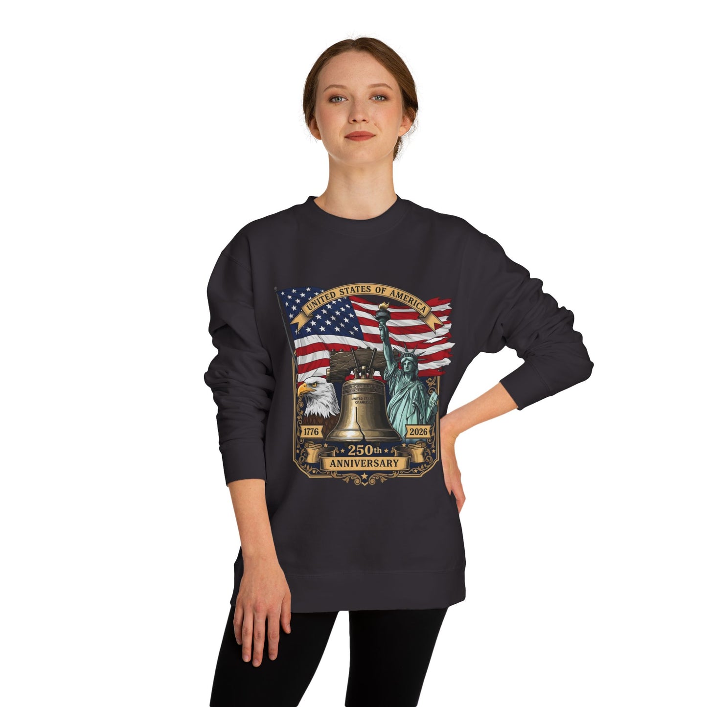 Liberty 250th Anniversary Sweatshirt — American Flag, Liberty Bell & Statue of Liberty Graphic