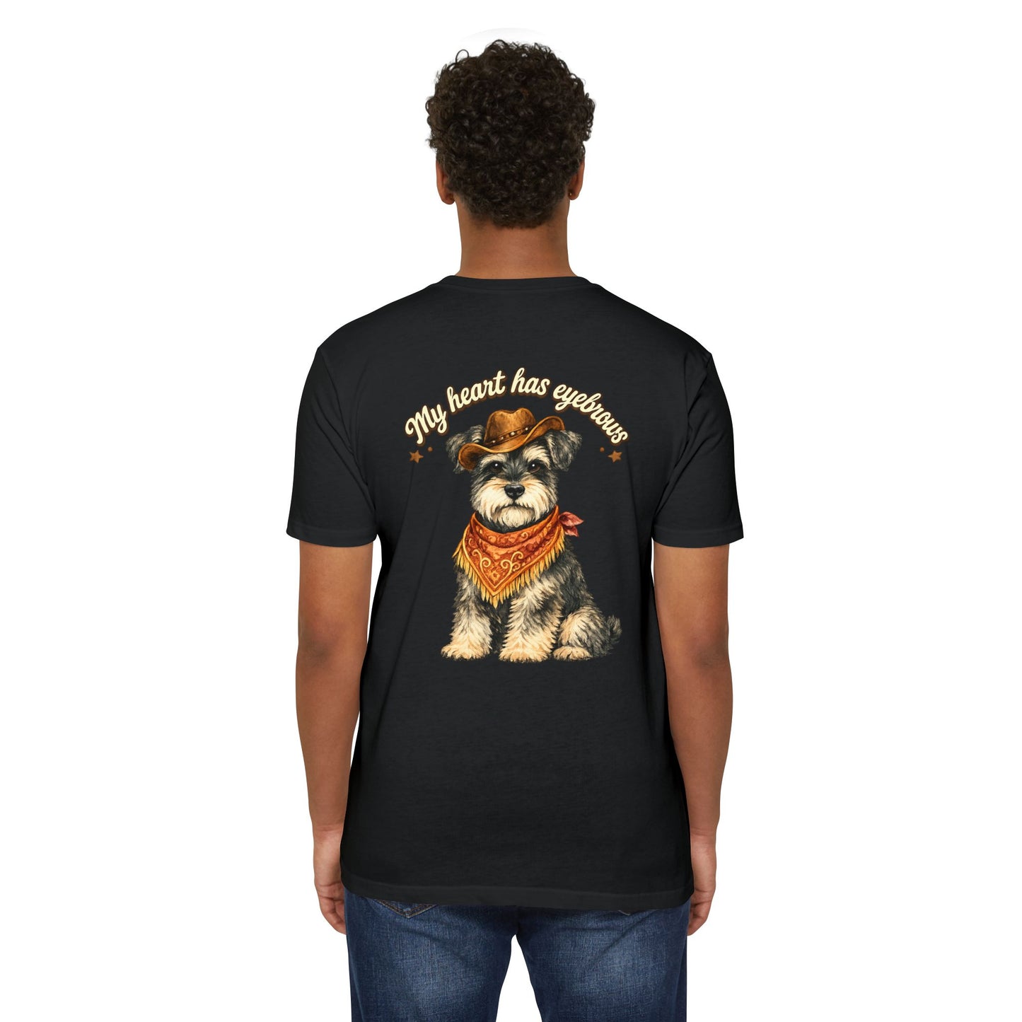 Schnauzer Cowboy T-Shirt — "My Heart Has Eyebrows" Cute Dog Graphic Tee