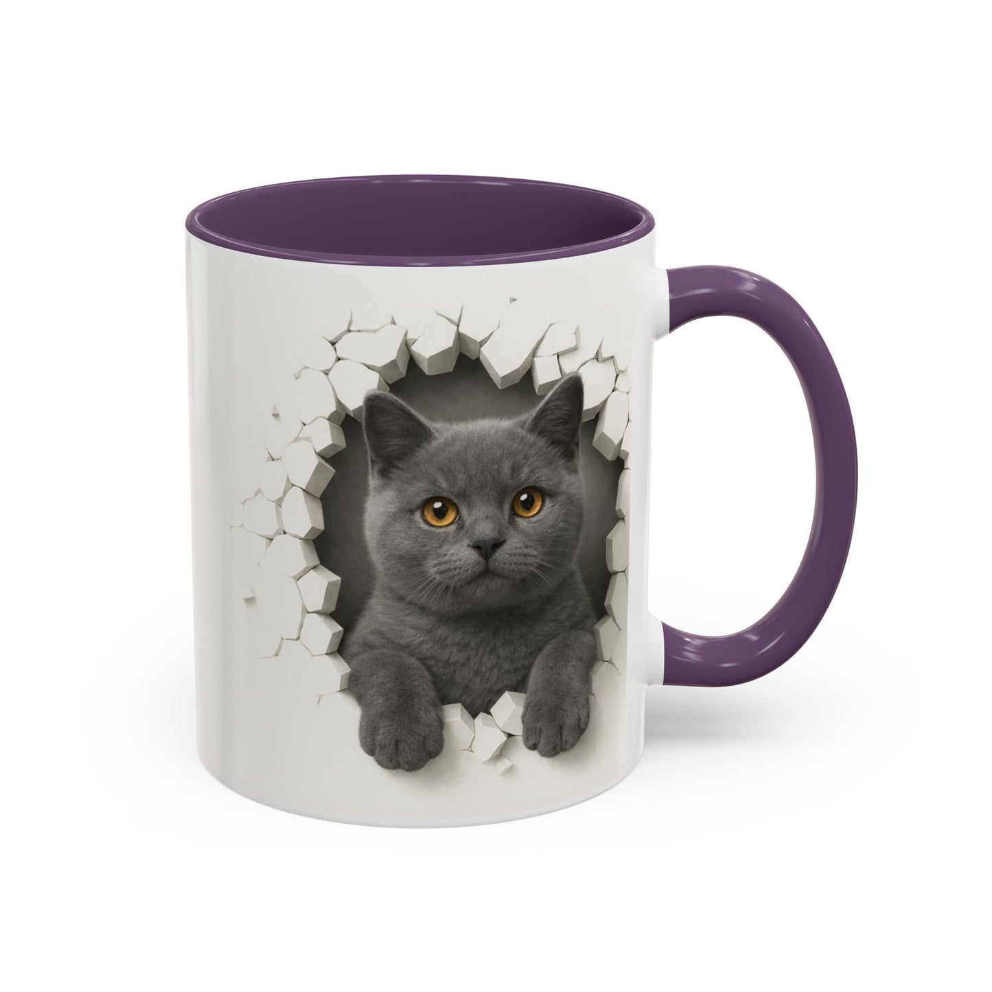 Peekaboo Grey Cat Accent Coffee Mug – Cute 11/15oz Cat Lover Gift