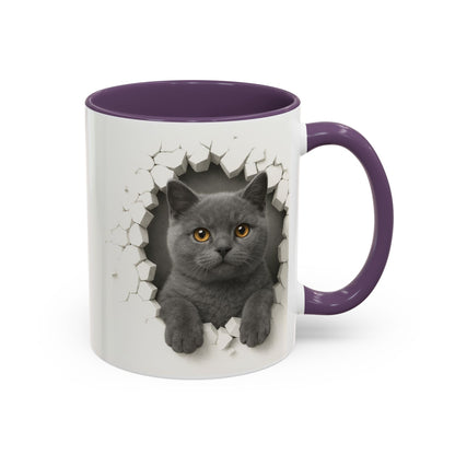 Peekaboo Grey Cat Accent Coffee Mug – Cute 11/15oz Cat Lover Gift