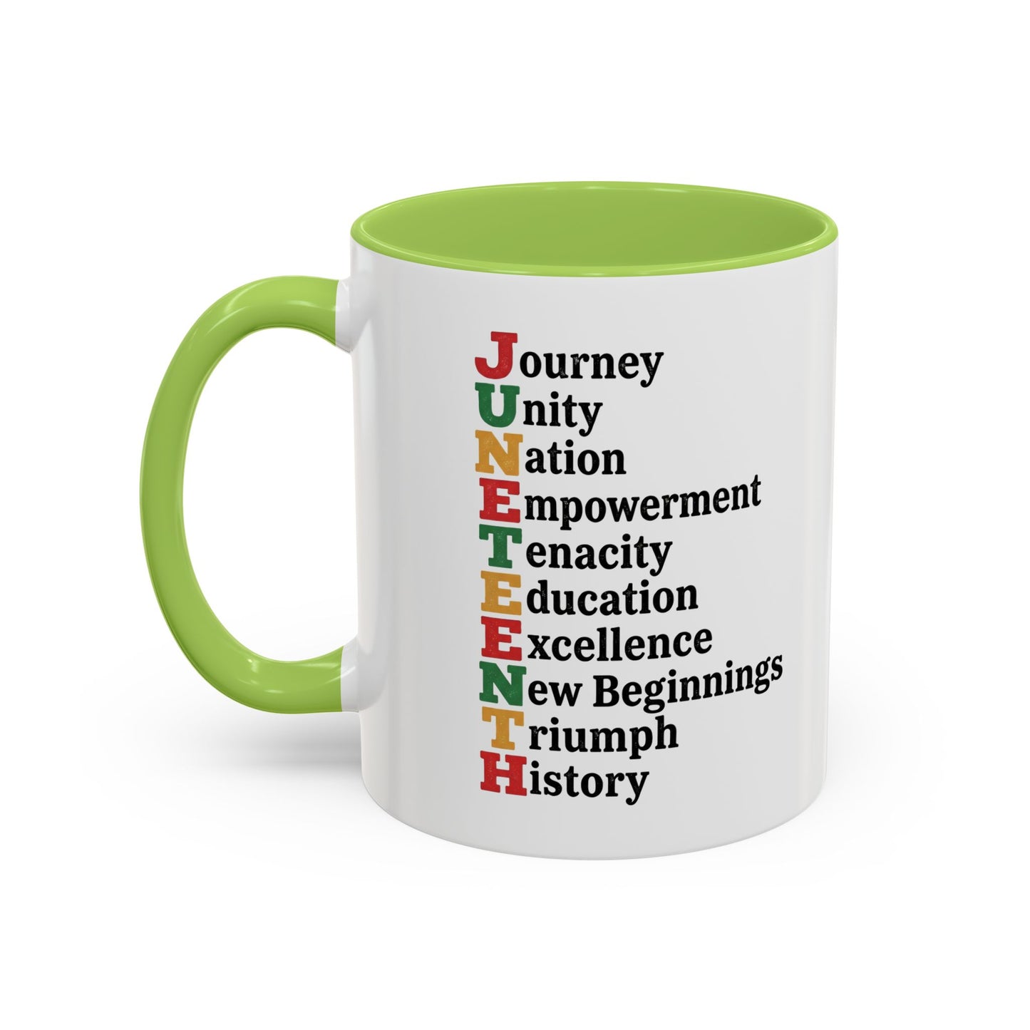 Juneteenth Acronym Accent Coffee Mug – Journey Unity Nation Empowerment (11/15oz)