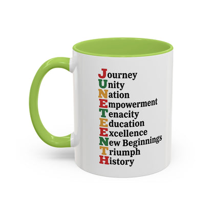Juneteenth Acronym Accent Coffee Mug – Journey Unity Nation Empowerment (11/15oz)