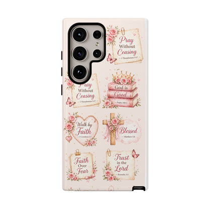 Christian Floral Phone Case — "Pray Without Ceasing" Faith Cross Design