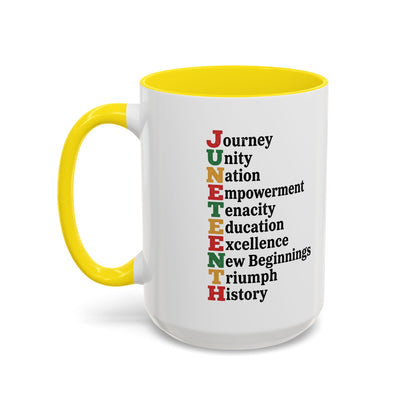 Juneteenth Acronym Accent Coffee Mug – Journey Unity Nation Empowerment (11/15oz)