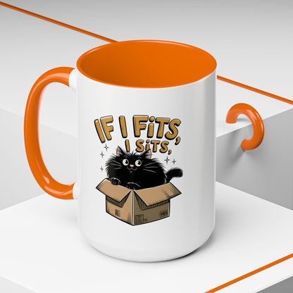 If I Fits I Sits Cat Mug — Funny Black Cat in Box Coffee Cup (11/15oz)