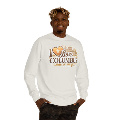 I Love Columbus Crewneck Sweatshirt — City Skyline Heart Design