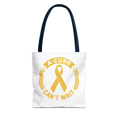 A Cure Can’t Wait Gold Ribbon Tote Bag — Cancer Awareness Support Tote