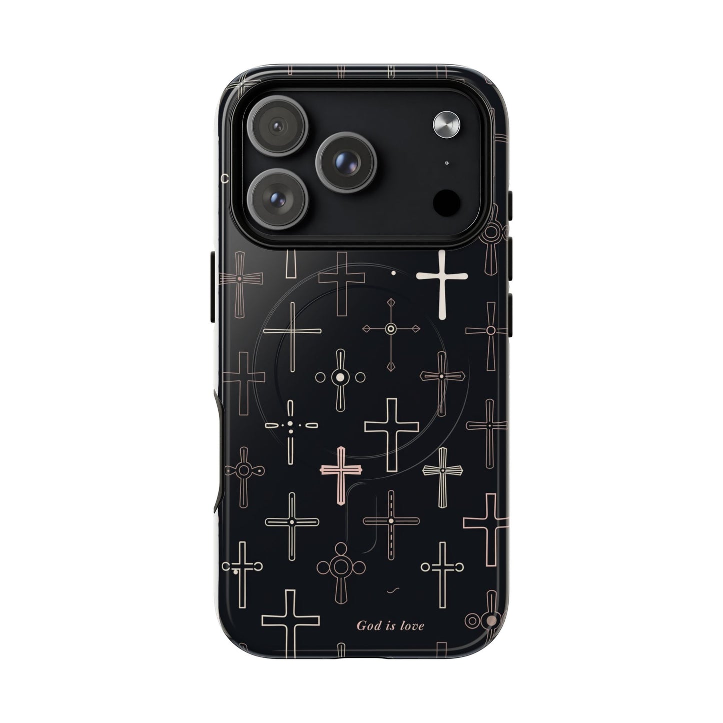 Magnetic Phone Case — Black Cross Pattern with "God is love"