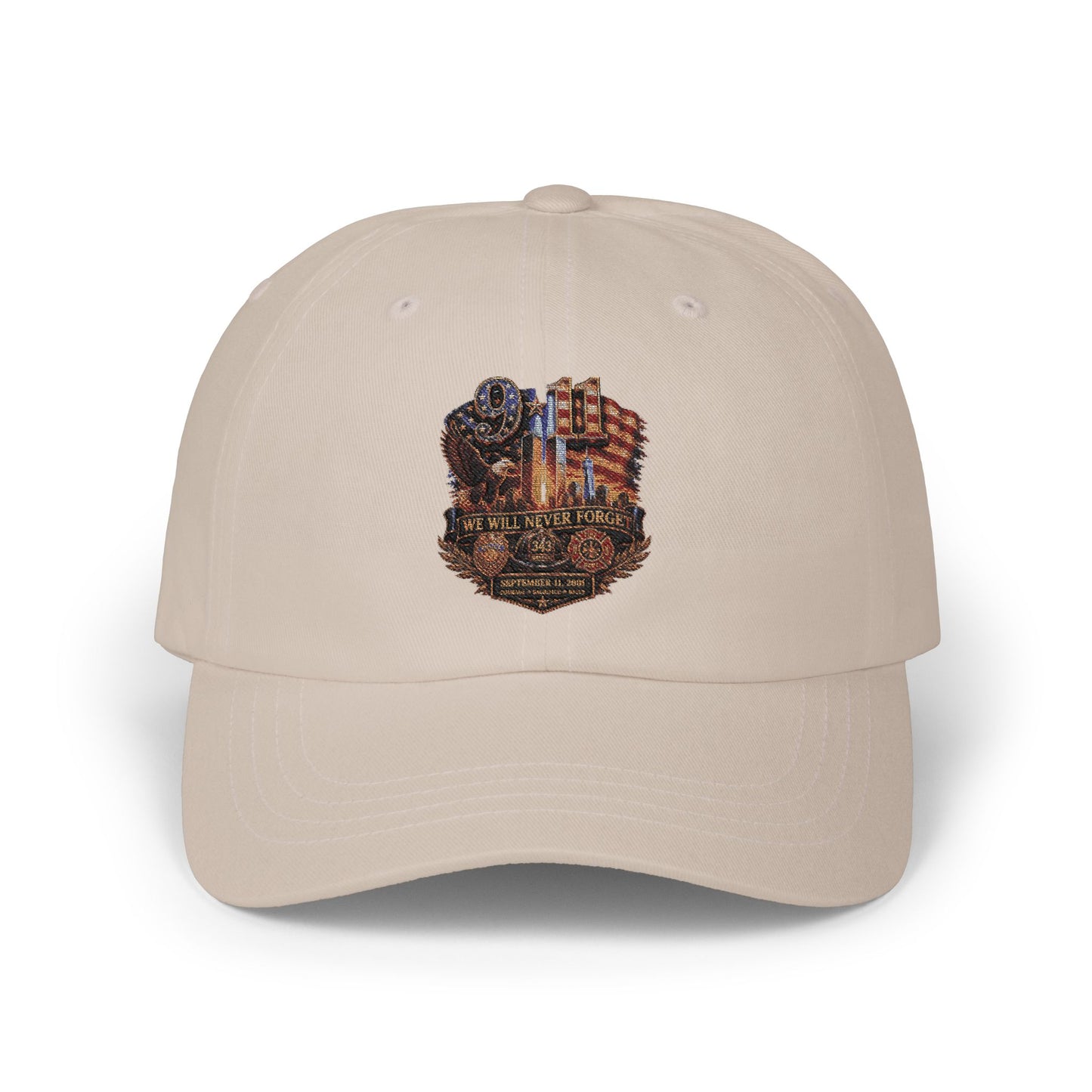 Dad Cap with Vintage Cityscape Embroidered Patch – Classic White Baseball Hat