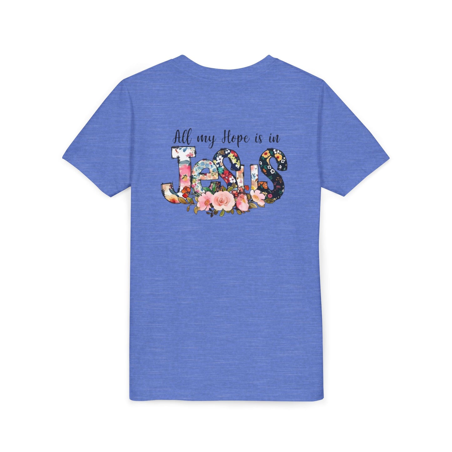 Youth Tee — "All My Hope Is in Jesus" Floral Christian Shirt