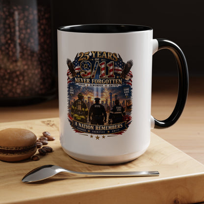 11oz/15oz Coffee Mug — 25 Years of 9/11 Never Forgotten Memorial Design