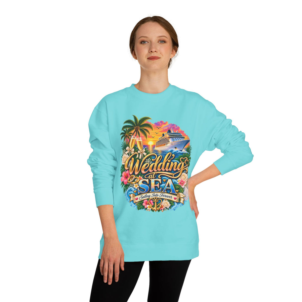 Cruise Wedding Sweatshirt — "Wedding at Sea" Tropical Cruise Crewneck