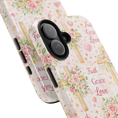 Faith Grace Love Cross Phone Case | Christian Floral iPhone Case