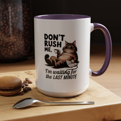 Cat Coffee Mug – "Don't Rush Me, I'm Waiting for the Last Minute" Accent Mug