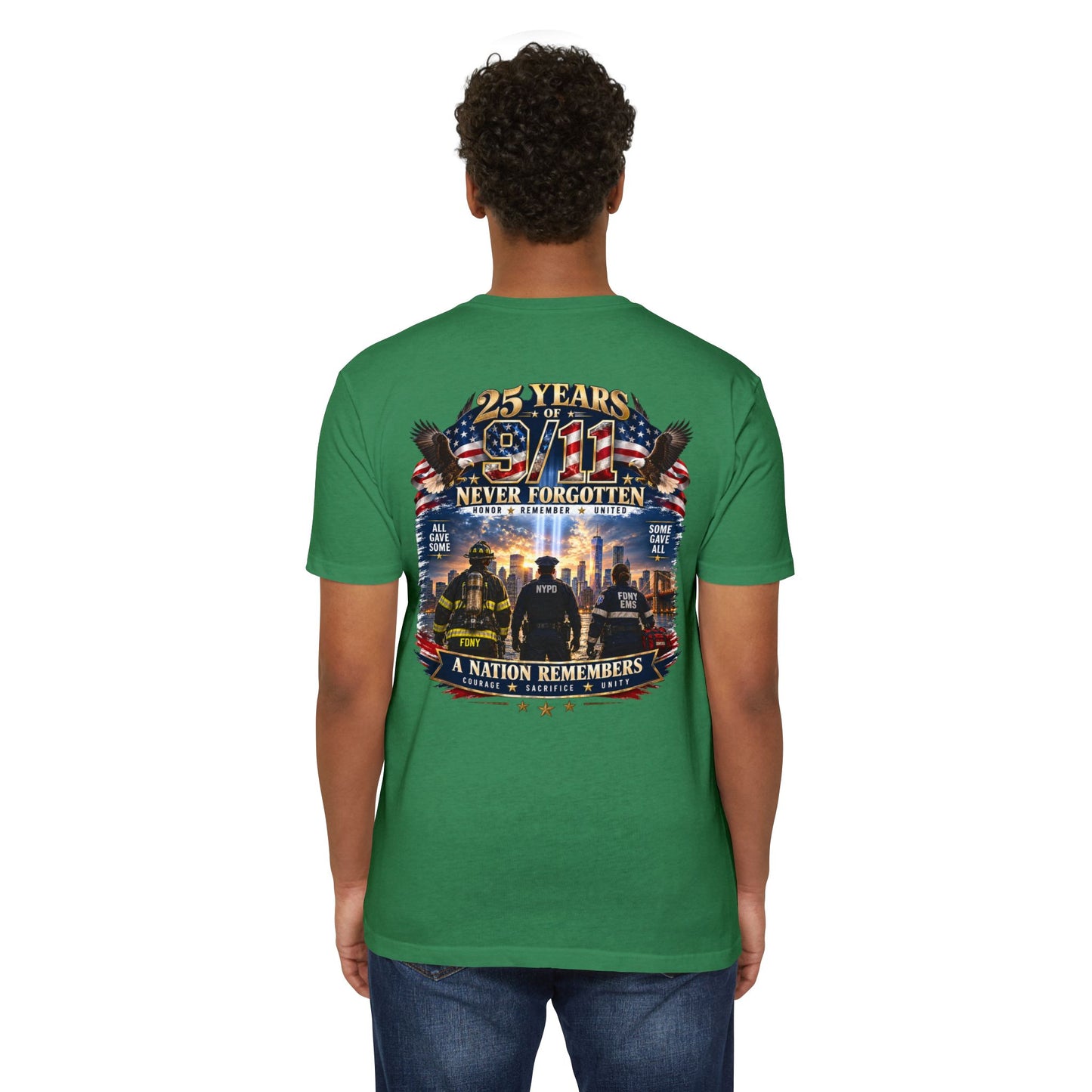 9/11 Never Forgotten T-Shirt — 25 Years Tribute Memorial Tee