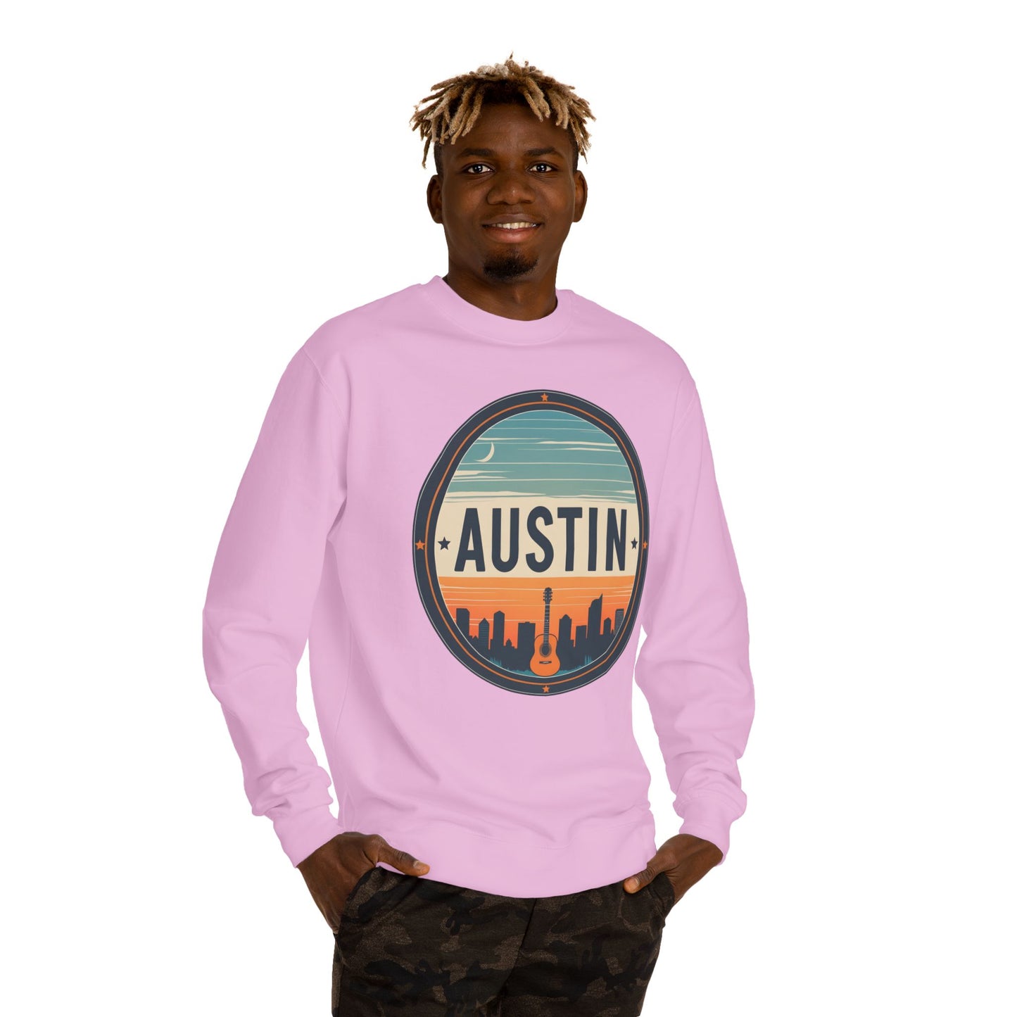 Austin Skyline Crewneck Sweatshirt — Retro Guitar City Logo