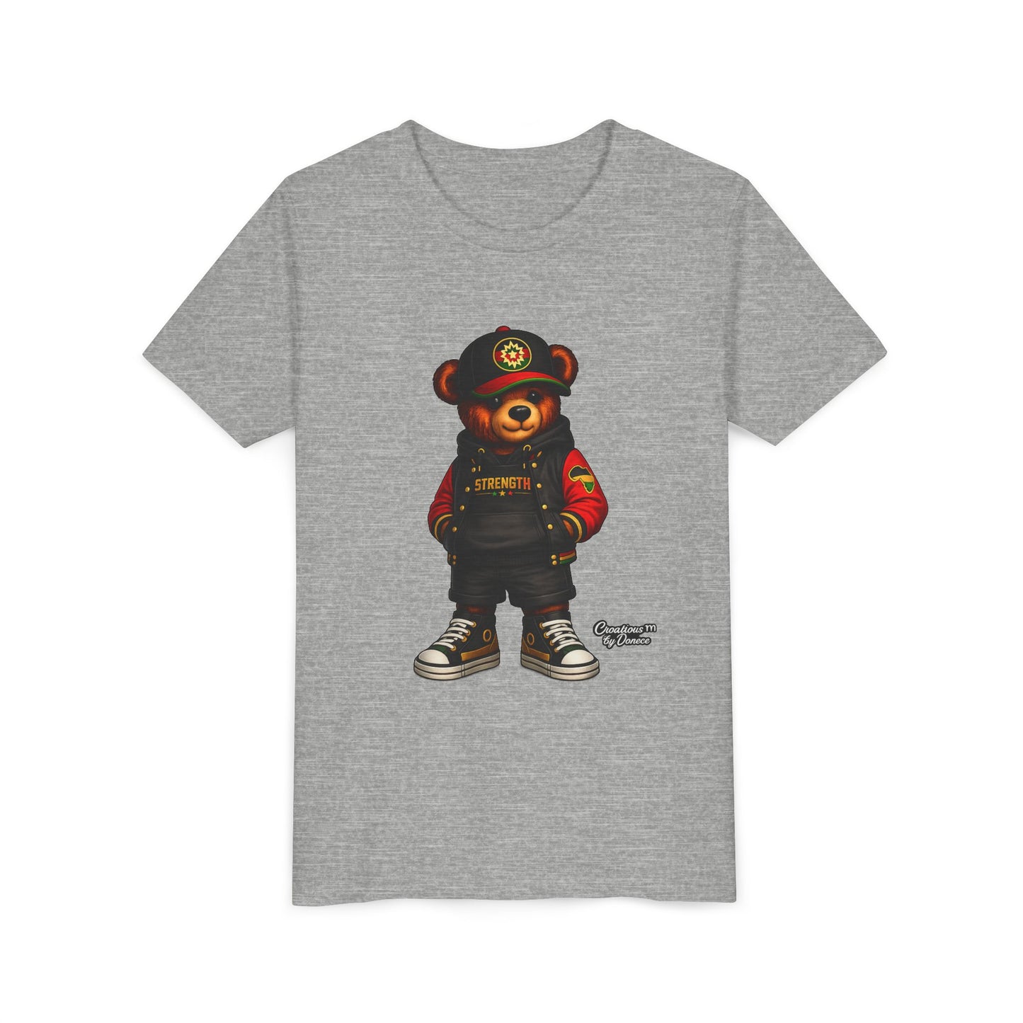 Kids Teddy Bear Streetwear Tee — 'Strength' Graphic Youth T-Shirt