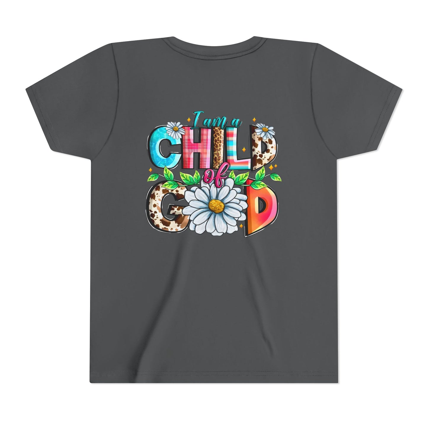 Youth Tee — "I Am a Child of God" Floral Christian Graphic