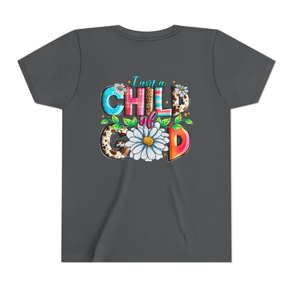 Youth Tee — "I Am a Child of God" Floral Christian Graphic